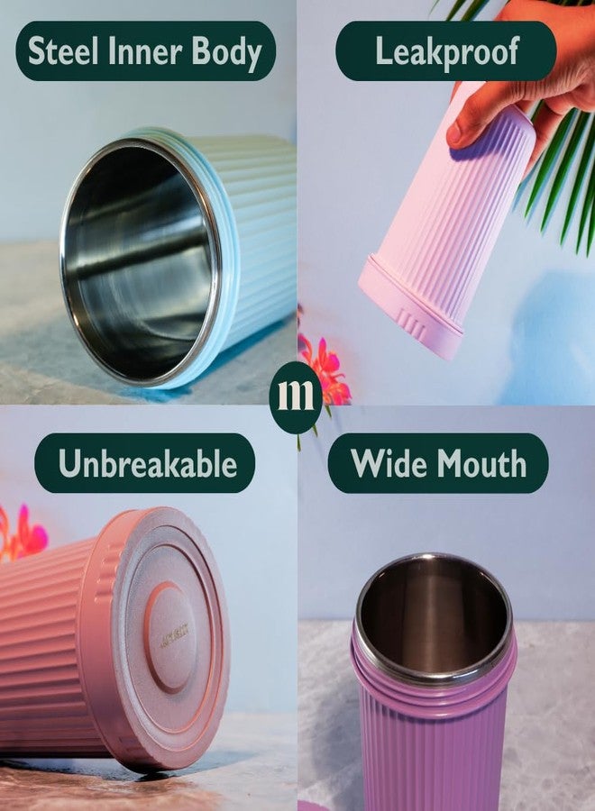 مارو كوب مارو فولاذي بغطاء بدون ماصة، سعة 450 مل، زجاجة صغيرة مانعة للتسرب وغير معزولة للسفر، كوب صغير مثالي للأطفال والكبار، مناسب للمدرسة أو المكتب، للعصير والماء والحليب واللبن الرائب والعصائر والشاي - Image 3